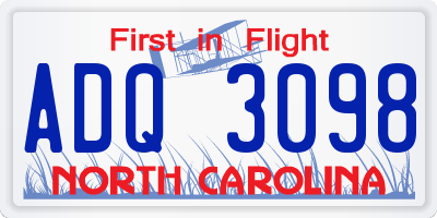 NC license plate ADQ3098