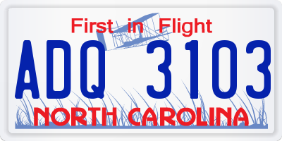 NC license plate ADQ3103
