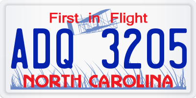 NC license plate ADQ3205