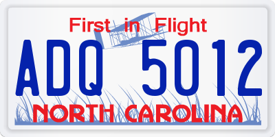NC license plate ADQ5012