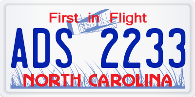 NC license plate ADS2233