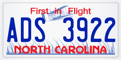 NC license plate ADS3922