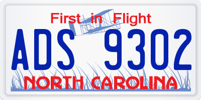NC license plate ADS9302