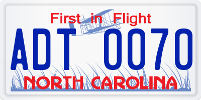 NC license plate ADT0070