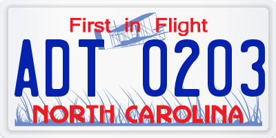 NC license plate ADT0203