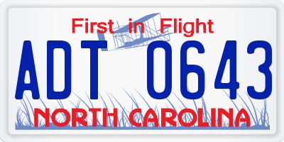 NC license plate ADT0643