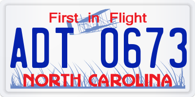 NC license plate ADT0673