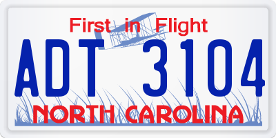 NC license plate ADT3104