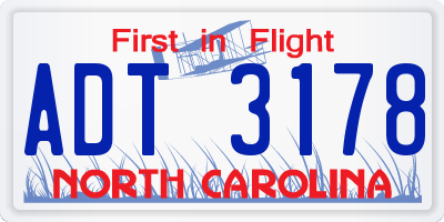 NC license plate ADT3178
