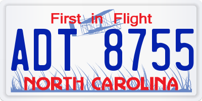 NC license plate ADT8755