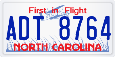 NC license plate ADT8764