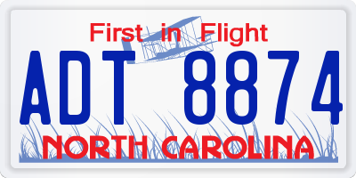 NC license plate ADT8874