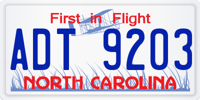 NC license plate ADT9203