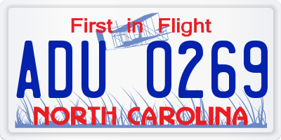 NC license plate ADU0269