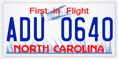 NC license plate ADU0640