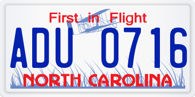 NC license plate ADU0716