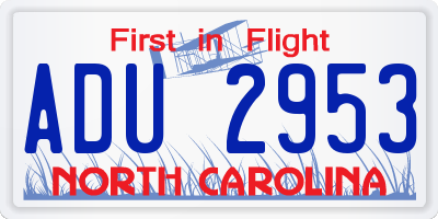 NC license plate ADU2953