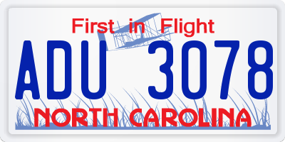 NC license plate ADU3078