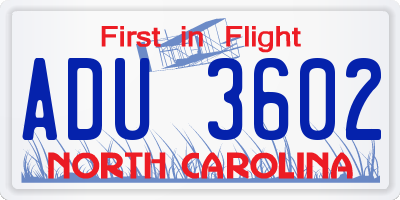 NC license plate ADU3602