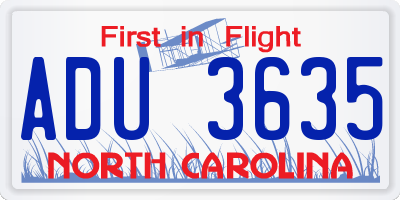 NC license plate ADU3635