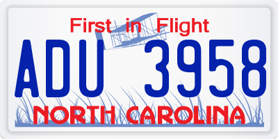NC license plate ADU3958
