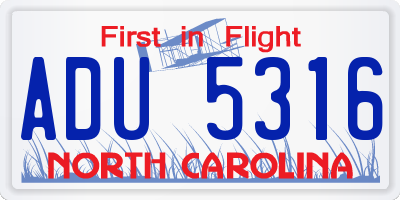 NC license plate ADU5316
