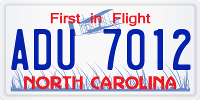 NC license plate ADU7012
