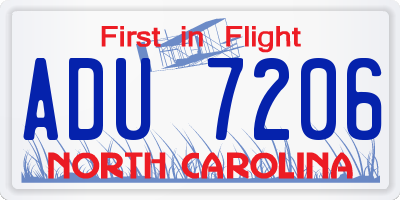 NC license plate ADU7206