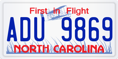 NC license plate ADU9869