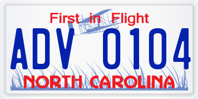 NC license plate ADV0104