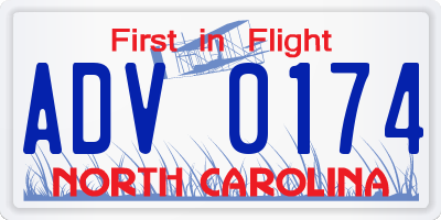 NC license plate ADV0174
