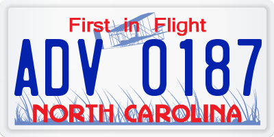 NC license plate ADV0187