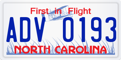 NC license plate ADV0193