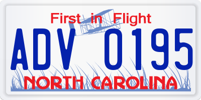 NC license plate ADV0195