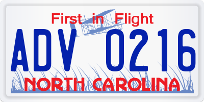 NC license plate ADV0216