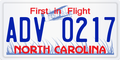 NC license plate ADV0217
