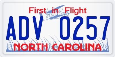 NC license plate ADV0257