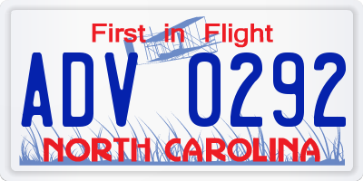 NC license plate ADV0292