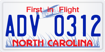 NC license plate ADV0312