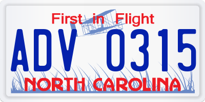 NC license plate ADV0315