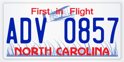 NC license plate ADV0857