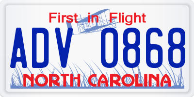NC license plate ADV0868