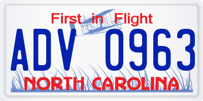 NC license plate ADV0963
