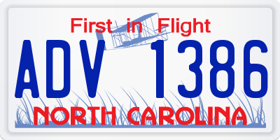 NC license plate ADV1386