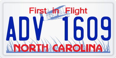 NC license plate ADV1609