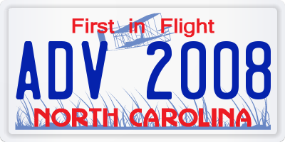 NC license plate ADV2008
