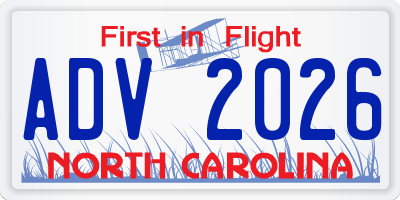 NC license plate ADV2026