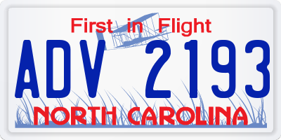 NC license plate ADV2193