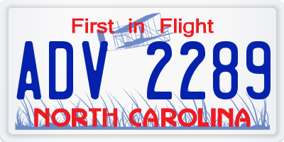 NC license plate ADV2289
