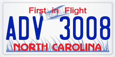 NC license plate ADV3008